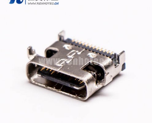 usb type c母頭彎式SMT接PCB板連接器