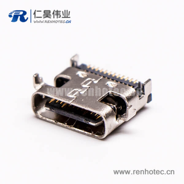 usb type c母頭彎式SMT接PCB板連接器