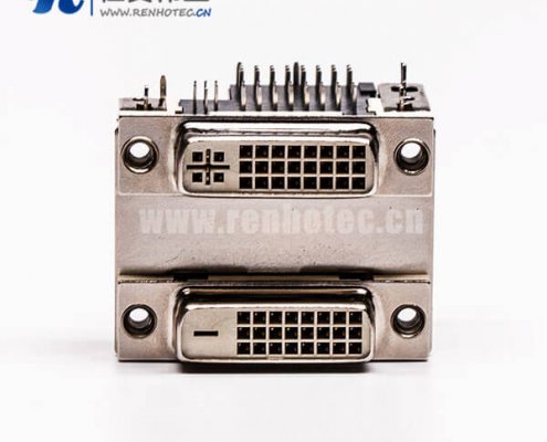 DVI 24 1與24 5針雙胞胎白膠彎式魚叉腳母頭接PCB板連接器