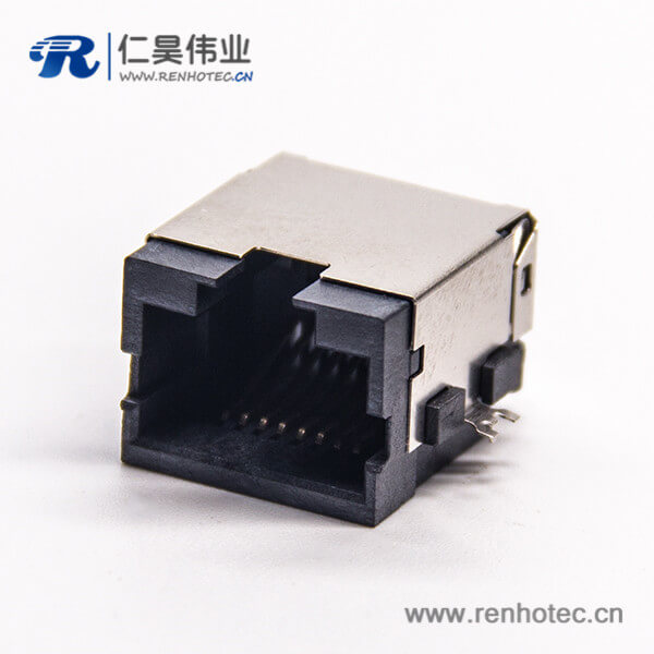 rj45母座單端口彎式8p8cSMT沉板貼板接PCB帶屏蔽