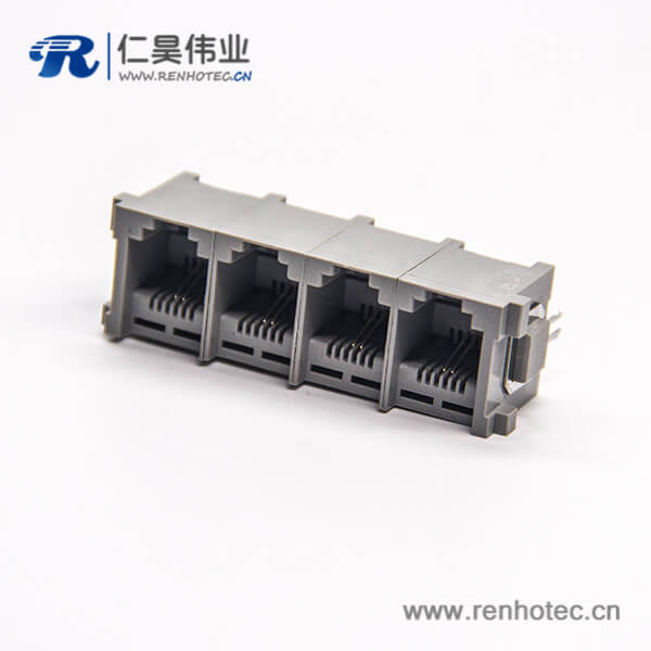 rj11座6P2C連接器1x4插板式接PCB板塑膠外殼