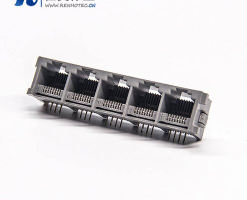 rj45模塊連接器彎式1x5母座8p8c插板接PCB板不帶屏蔽