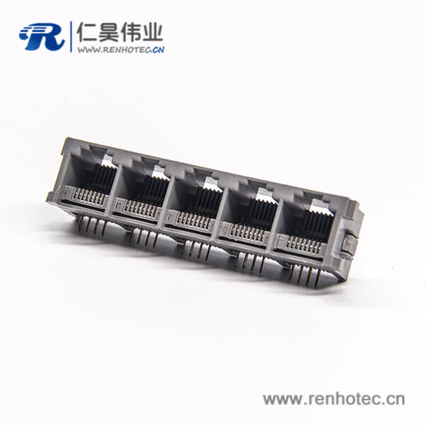 rj45模塊連接器彎式1x5母座8p8c插板接PCB板不帶屏蔽