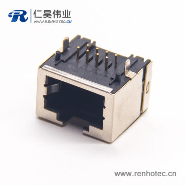 rj45網(wǎng)口座8p8c彎式半包帶屏蔽插PCB板