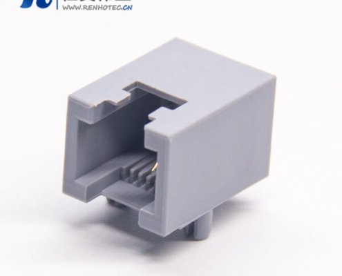 RJ11 6P2C灰色全塑模塊化連接器彎式插PCB板