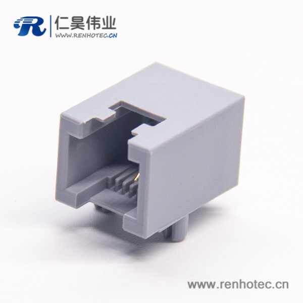 RJ11 6P2C灰色全塑模塊化連接器彎式插PCB板