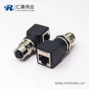 m12插座轉(zhuǎn)rj45連接器m12A型母頭轉(zhuǎn)RJ45彎式插座