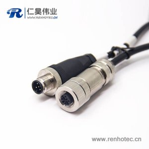 接插件 M12電纜0.5M AWG22五芯公頭轉(zhuǎn)全金屬母頭直式帶屏蔽