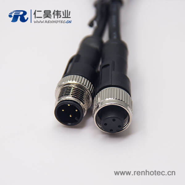 電纜接頭m12四芯A編碼公對母直式帶屏蔽注塑線1M AWG22