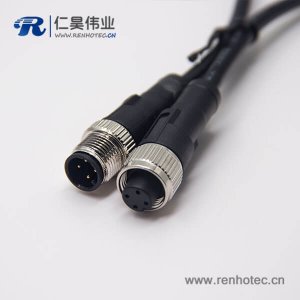 電纜接頭m12四芯A編碼公對母直式帶屏蔽注塑線1M AWG22