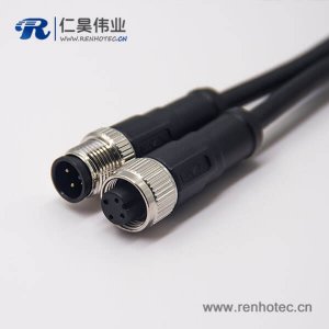 電纜接頭m12四芯A編碼公對母直式帶屏蔽注塑線1M AWG22