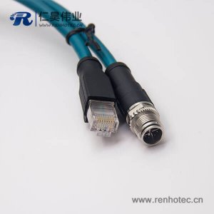 m12 8芯 X型轉(zhuǎn)rj45電纜m12不帶屏蔽直式公頭轉(zhuǎn)rj45直式水晶頭1M AWG24