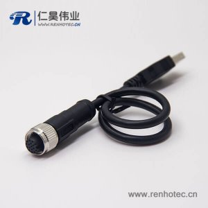 m12轉(zhuǎn)USB接線180度m12A型17芯轉(zhuǎn)USB Type A公頭1M AWG26不帶屏蔽