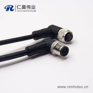 m12電纜彎公頭6芯母頭對公頭不帶屏蔽A型直式防水1M AWG24