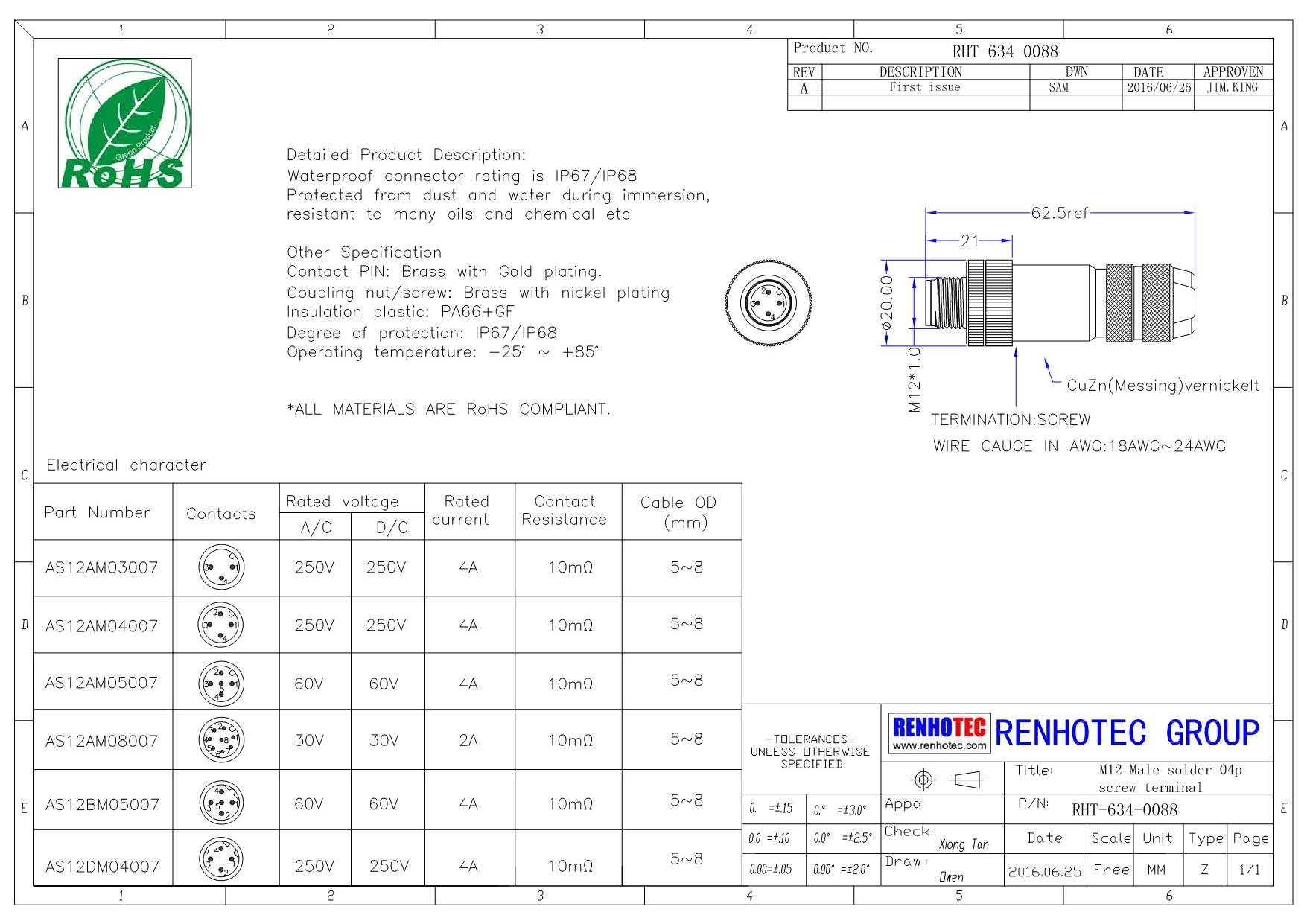 M12現(xiàn)場(chǎng)組裝插頭A編碼4芯公直式帶屏蔽金屬外殼