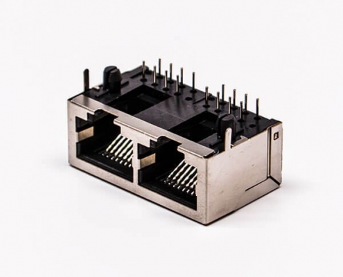 rj45雙口母座銅殼8p彎角屏蔽不帶燈網(wǎng)線插口接PCB