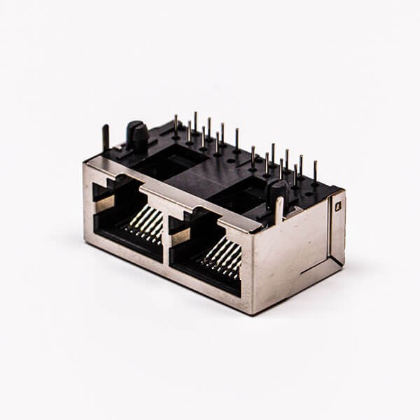 rj45雙口母座銅殼8p彎角屏蔽不帶燈網(wǎng)線插口接PCB