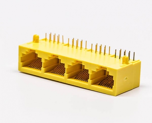 1*4全塑rj45黃色4口90°無燈不帶屏蔽母座