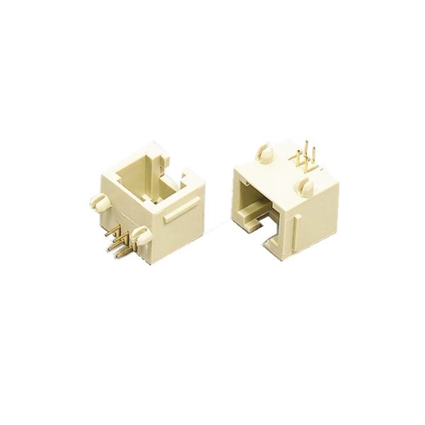 RJ14接口母座電話插座PCB插座6P4C彎式白色塑殼非屏蔽不帶燈X2