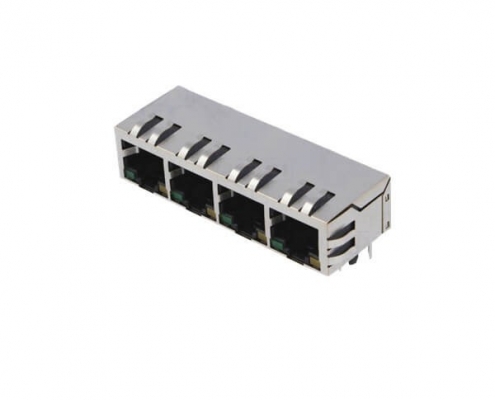 帶彈片RJ45連接器4口單層屏蔽帶燈