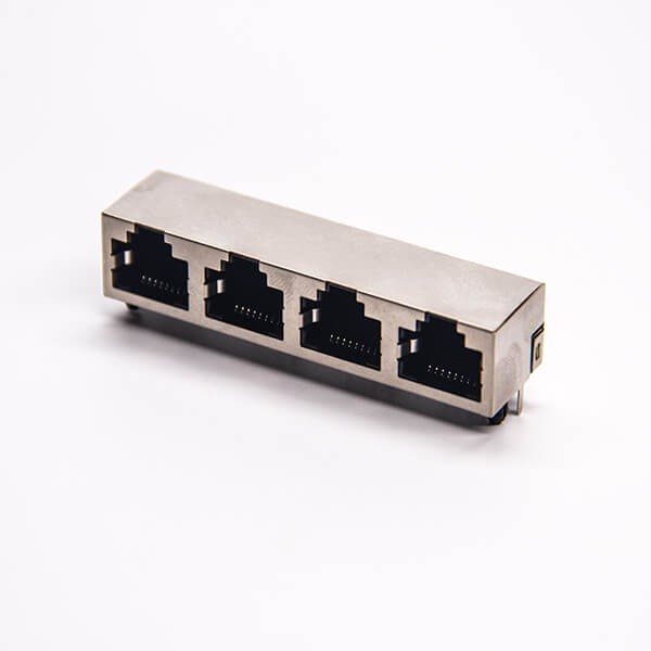 rj45帶屏蔽座1*4彎式8p8c穿孔式接PCB板