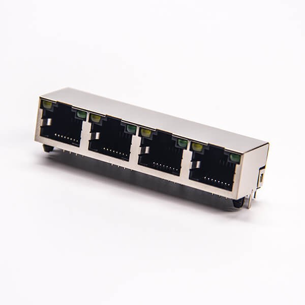 帶屏蔽rj45接口1*4單排帶燈接PCB板穿孔