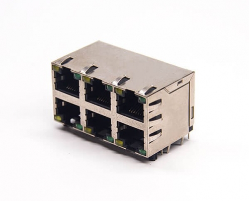 2x3rj45連接器彎頭帶屏蔽全包式插板帶彈片接PCB板