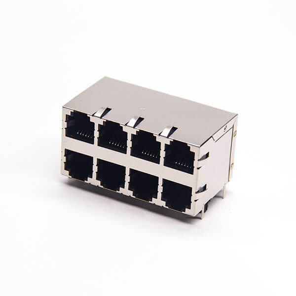 rj45帶彈片模塊化網(wǎng)絡(luò)座子帶屏蔽2x4彎式8p8c插PCB板帶彈片