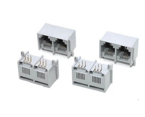 RJ11RJ45連接器全塑1X2灰色6P6C電話口母座帶邊90度灰色X2