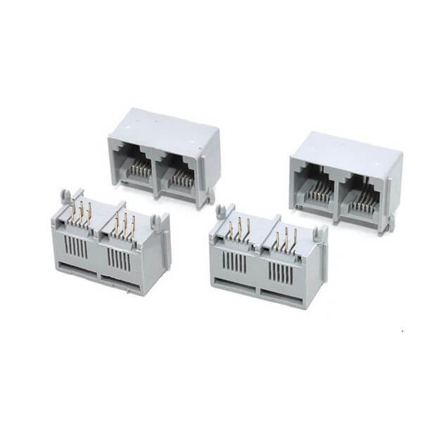 RJ11RJ45連接器全塑1X2灰色6P6C電話口母座帶邊90度灰色X2